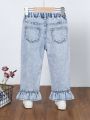 Little Girls' Elastic Waist Peplum Hem Straight Leg Jeans