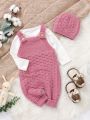 Infant Solid Color Knitted Romper With Hat