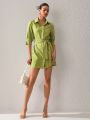 Isabeli Moraes 3/4 Sleeve Mini Shirt Dress