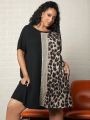SHEIN CURVE+ Plus Size Women's Leopard Print Short Sleeve Dress