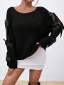 SHEIN Privé Butterfly Decoration Hollow Out Drop Shoulder Sweater