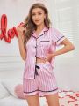 Ladies' Striped Patchwork Lace Pajama Set