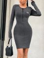 SHEIN Coolane Zipper Design Bodycon Dress