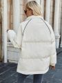 SHEIN Essnce White Short Padded Jacket With Drop Shoulder Sleeves