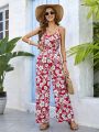 SHEIN VCAY Vacation Floral Print Suspender Jumpsuit For Women