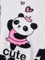 SHEIN Kids QTFun Toddler Girls Panda Print Ruffle Trim Tee & Pinafore Skirt