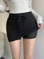 DAZY Solid Color Drawstring Package Hip Skirt