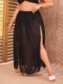 SHEIN Swim Basics Plus Size Women's Sheer High Slit Cover Up Skirt