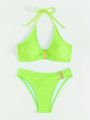 SHEIN Swim Basics Fluorescent Green Two-Piece Swimsuit Set