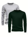 Manfinity Men'S Plus Size Solid Color Round Neck Long Sleeve Casual T-Shirt