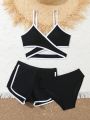 Boy'S Colorblock Swimsuit Bikini Wrap Top And Shorts Set