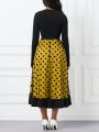 SHEIN Lady Women's Monochrome Top & Polka Dot Printed Mesh Skirt Set