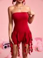 SHEIN PETITE Women's Draped Design Tube Romper