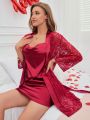 Solid Color Lace Women'S Nightgown And Sleep Skirt Set