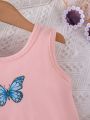 SHEIN Young Girl Butterfly Print Tank Top & Drawstring Front Skirt Set