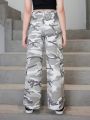 Girls (large) Jeans New Casual Fashion Camouflage Work Style Denim Straight Pants