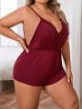 Plus Contrast Lace Backless Cami Sleep Romper