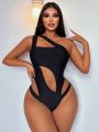 SHEIN Swim BAE Solid Color Hollow Out Sexy One Piece Swimsuit