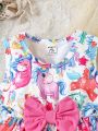 SHEIN Baby Girl Unicorn Print Bow Front Dress