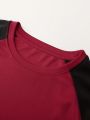 2pcs Men'S Color Block Raglan Sleeve T-Shirt With Patchwork