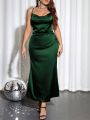 SHEIN Privé Plus Size Solid Color V-neck Cross Back Maxi Dress