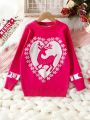 Girls' Long Sleeve Sweater With Large Reindeer Pattern