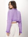 SHEIN ENCHNT Women's 3d Floral Open Front Woolen Coat With Mesh Net Fabric