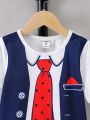 SHEIN Kids EVRYDAY Toddler Boys' Casual Printed Cool Gentlemen Vest & Short Sleeve T-shirt