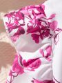 2pcs/Set Tween Girls' Flower Printed Shirt And Solid Color Pants