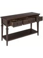 Classic Retro Style Console Table with Three Top Drawers and Open Style Bottom Shelf, Easy Assembly