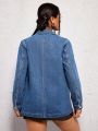 SHEIN ICON Ladies' Retro Lapel Denim Blazer Jacket