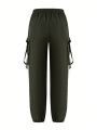 SHEIN LUNE Women's Plus Size Solid Color Drawstring Waist & Cuffed Pants