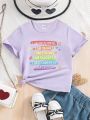 SHEIN Young Girl 1pc Cute Slogan Print Short Sleeve T-Shirt