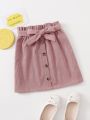 SHEIN Kids EVRYDAY Tween Girl Paperbag Waist Belted Button Front Skirt