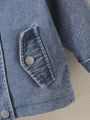 Baby Girl Flap Detail Raglan Sleeve Hooded Denim Effect Coat