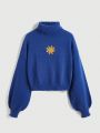 ROMWE Hippie Sweater With Sun Pattern, Turtleneck And Lantern Sleeve