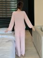 DAZY Women's Pink Comfortable And Loose Pajama Set With V-neck