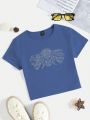 SHEIN Coolane Rhinestone Embellished Skull Print Short Sleeve T-shirt