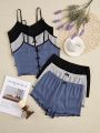 Women's Solid Color Homewear Set With Small Bow Decoration