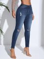 SHEIN SXY Distressed Skinny Jeans With Washed Effect