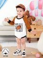 SHEIN Baby Boys' Casual Sporty Letter & Rugby Pattern Bodysuit