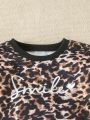 Young Girls' Leopard Print Sweatshirt And Pants Set