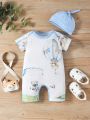 Infant Boys' Summer Bear Pattern Printed Romper Shorts