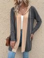 SHEIN LUNE Hooded Contrast Color Cardigan Jacket