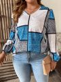 SHEIN LUNE Plus Size Color Block V-neck Shirt