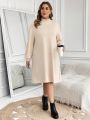 SHEIN LUNE Solid Colored Plus Size Stand Collar Midi Dress