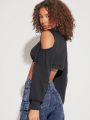 Luxe Cold Shoulder Super Crop Denim Jacket Without Bra