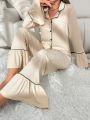 Contrast Binding Flare Sleeve Ruffle Hem Lounge Set