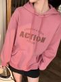 Dazy Star Kpop Letter Graphic Drop Shoulder Drawstring Hoodie