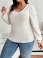 SHEIN Frenchy Plus Size V-Neck Lantern Sleeve T-Shirt